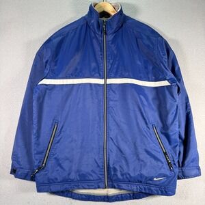Vintage Nike Parka Jacket Men Medium Blue Sherpa Fleece Lined Classic Sportswear